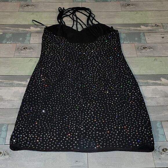 L.A. Glo Black Glitter Sparkle Short Dress sz 9/10 - Picture 3 of 4